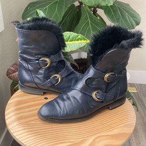 Midnight blue rabbit lined boots